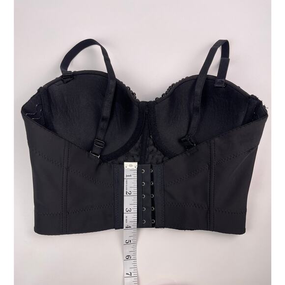 Black Beaded Corset Bustier Crop Top Bralette with Removable Straps | Size S - Picture 8 of 11